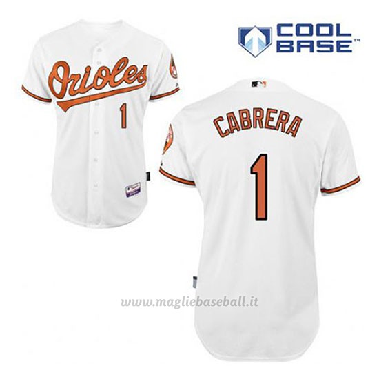 Maglia Baseball Uomo Baltimore Orioles 1 Everth Cabrera Bianco 1ªCool Base